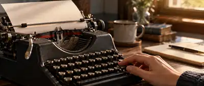 Hands typing on typewriter