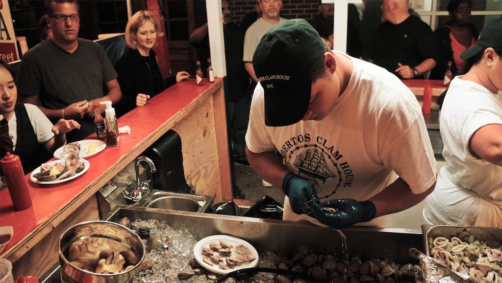 Chef preparing shellfish