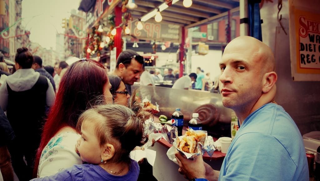Couple eating street food
