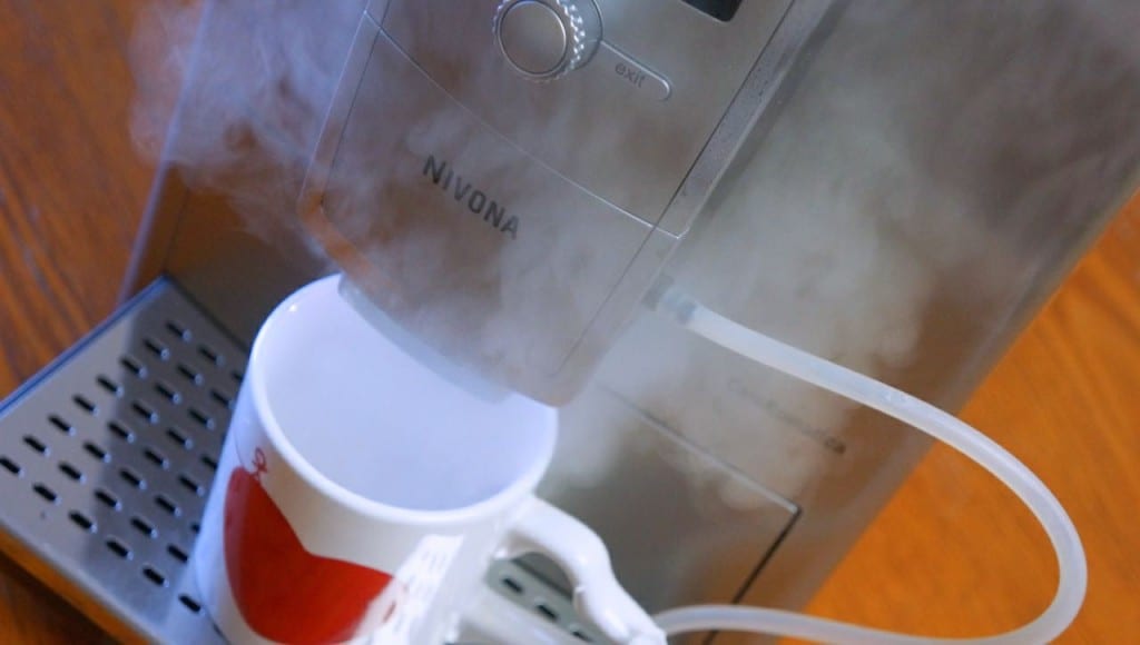 You don’t need to remove it and twist it under the sink, trying to fill it with water. As a matter of fact, you don’t need to do anything with it. The coffee maker knows that the straw must stay clean. Alright, so this is the straw, but where’s the milk container (or the cow?)