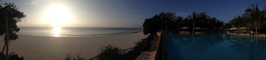 Sunset over pool panorama