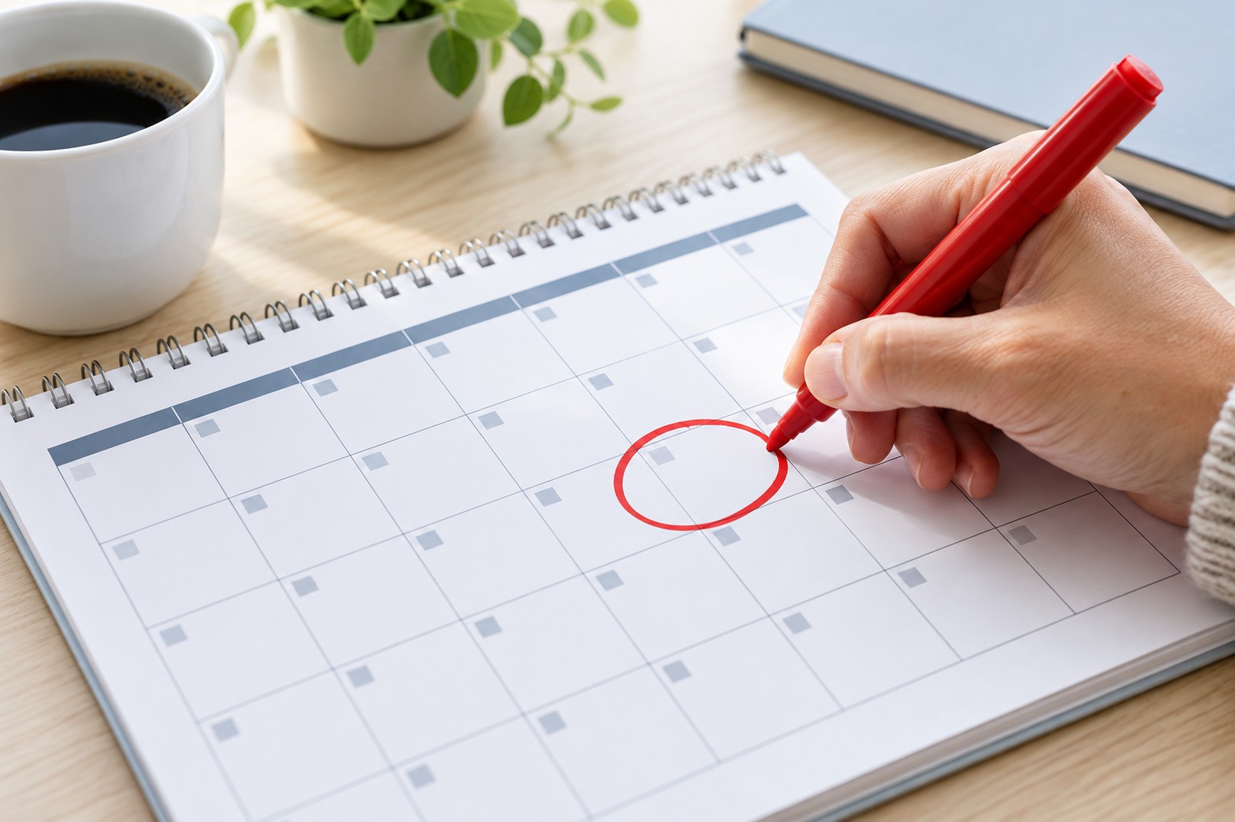 Hand marking calendar